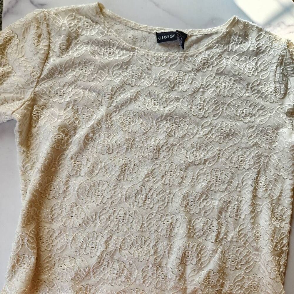 George M 8/10 womens cream floral blouse 90s